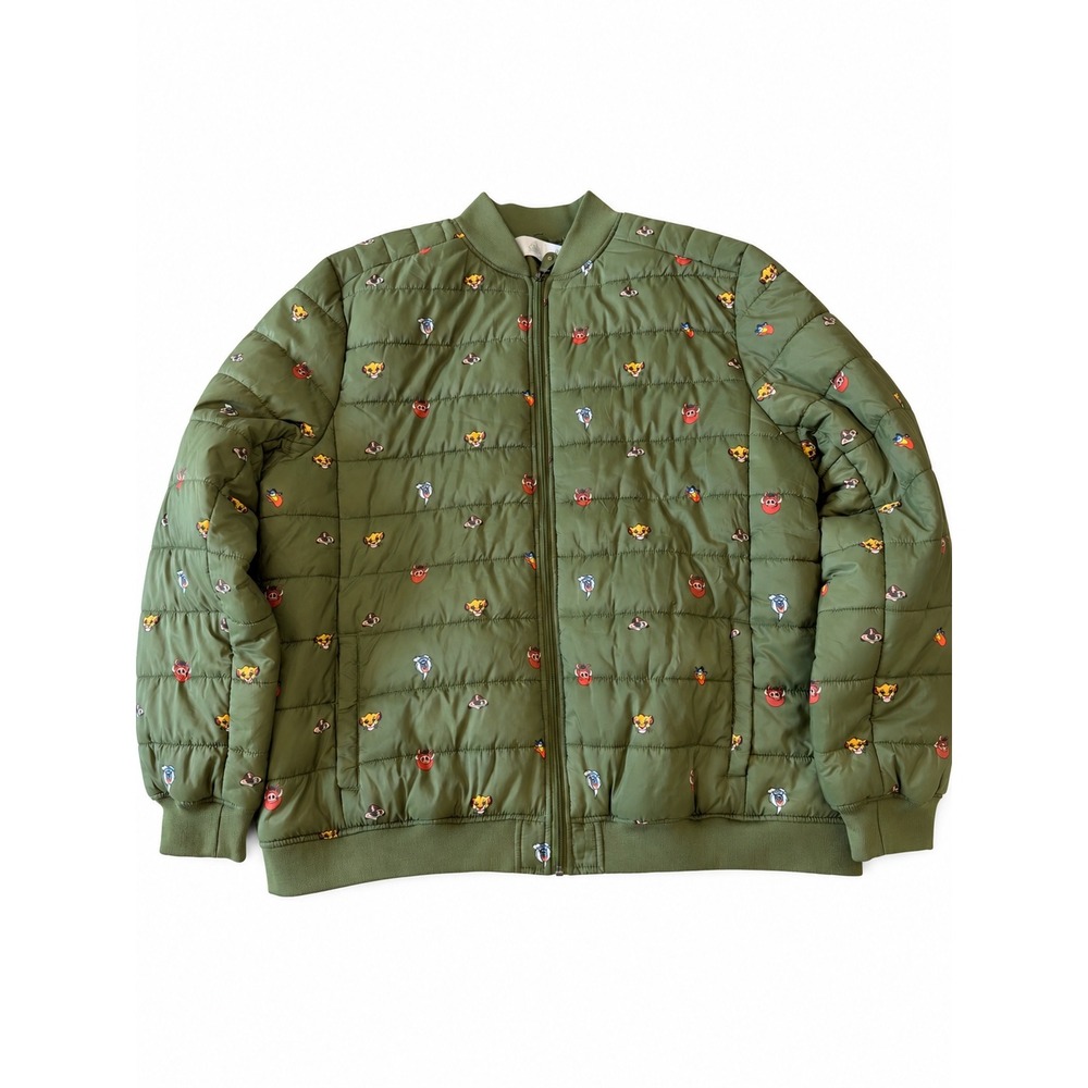 Disney Lion King Quilted Bomber Jacket Olive Green Simba Pumbaa XL